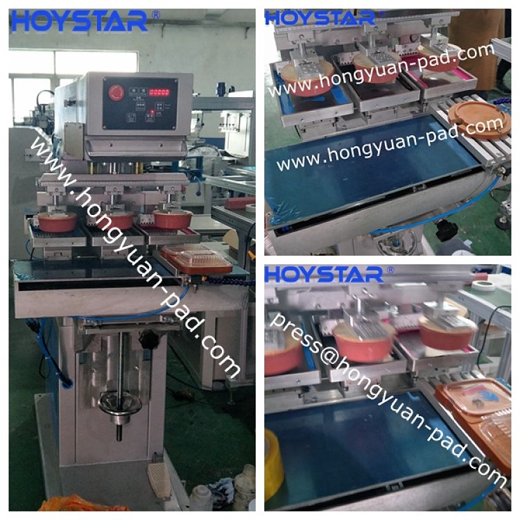 3 color pad printing machine for food container 