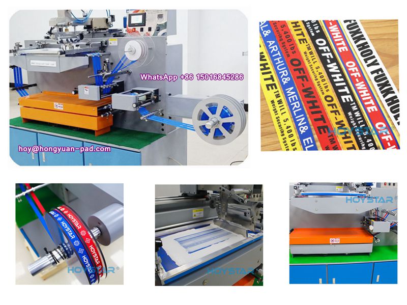 shoelaces printing machine, ribbon printing machine, lanyard printing machine, lanyard screen printing machine, tape printing machine, label printing machine, textile label printing machine, label screen printing machine, roll to roll label printing machine, label adhesive screen printing machine, roll to roll screen printing machine, ribbon screen printing machine, tape screenprinting, clothes label printing machine, garment label printing machine, t shirt label printing machine, jean label printing machine