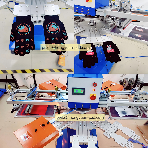 Gloves screen printing machine 3 colors with oven